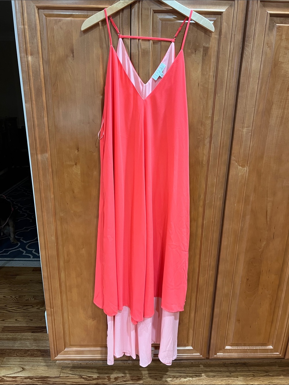 PINCH Coral-Red V-Neck Slip Dress with Adjustable Straps - Picture 2 of 6